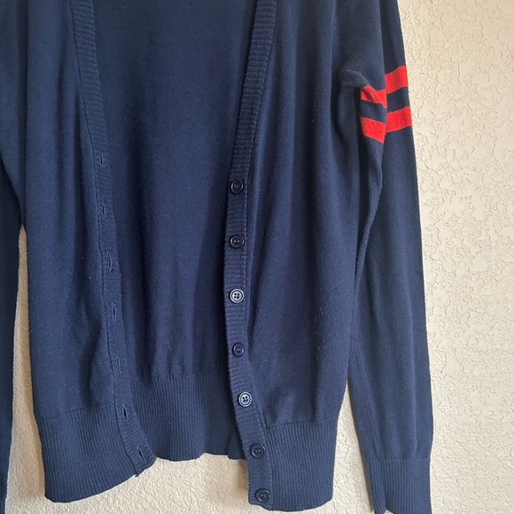 Blue with Red Stripes Cardigan Sweater, Size M - Picture 9 of 10